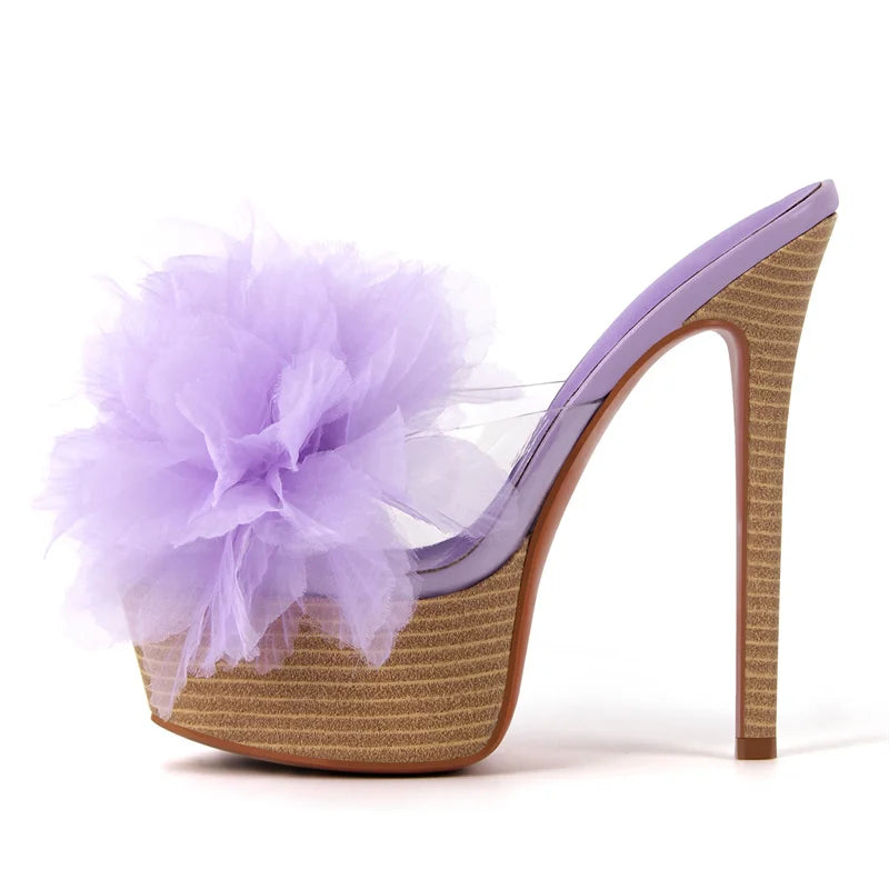 Women White Platform Peep Toe Flower Stiletto Heeled Sandals Wedding Bridal Party Dressing Summer Sandals