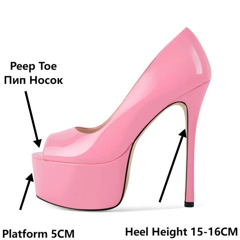 Women  Pointed Toe Pink Platform Pumps High Heeled Big Size Slip On Women Stiletto Pumps