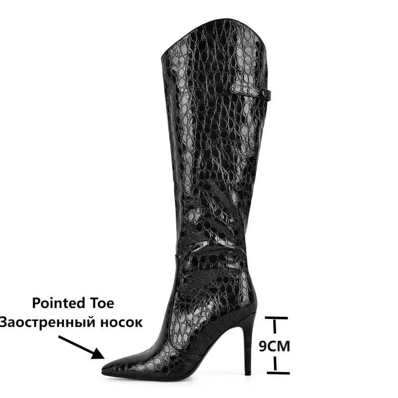 Onlymaker Women Pointed Side Zipper  Stiletto Stretch Knee-high Boots Dressy Fashion Sexy Party Winter Boots