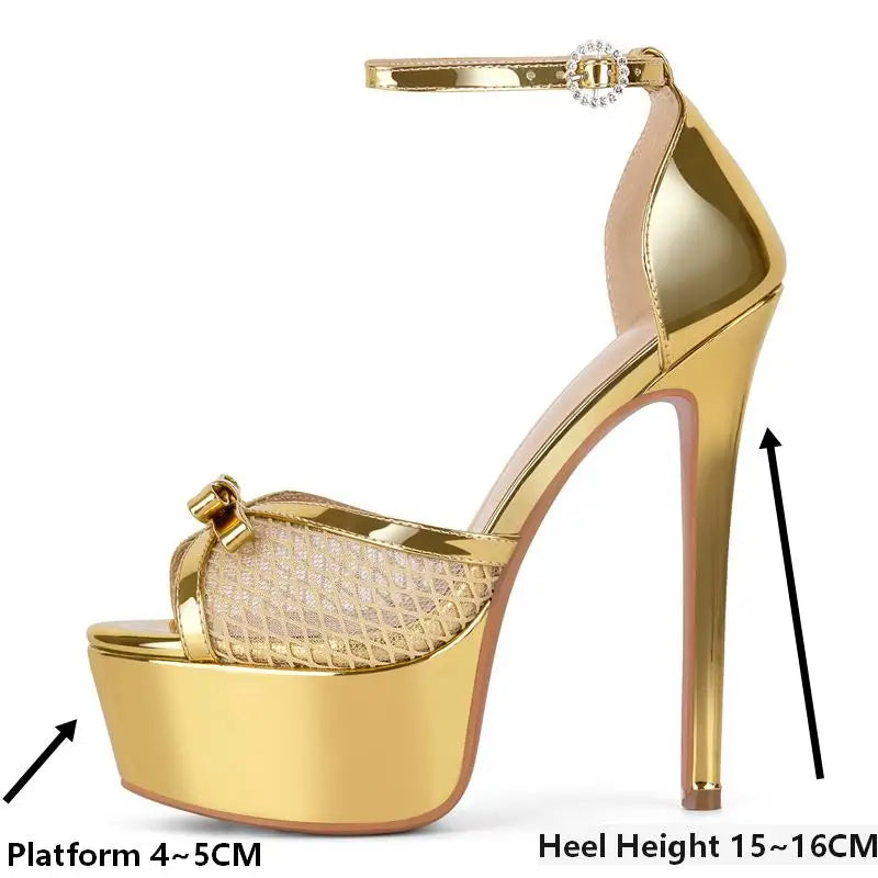 Women  Platform Peep Toe 16CM Heel Thin High Heels Sexy  Party Dress Ankle Strap Stiletto Sandals