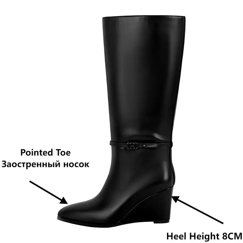 Onlymaker Women Pointed Toe Matte Wedge High Heel Knee High Boots Fall Winter Side Zipper Sexy Party Boots
