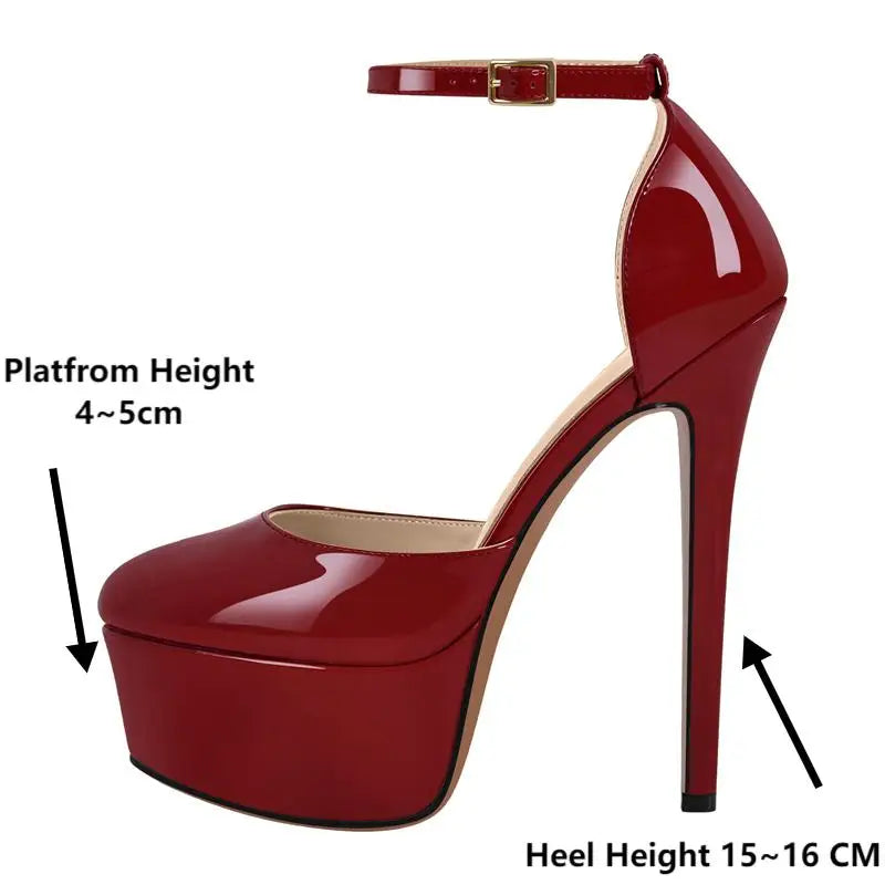 Women Platform Pumps  Ankle Strap Stiletto High Heels Dress Shoes Big Size Fashion Party Thin Heel Shoes