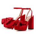 Women Red Open Toe Butterfly-knot Platform High Heeled Big Size Sandals