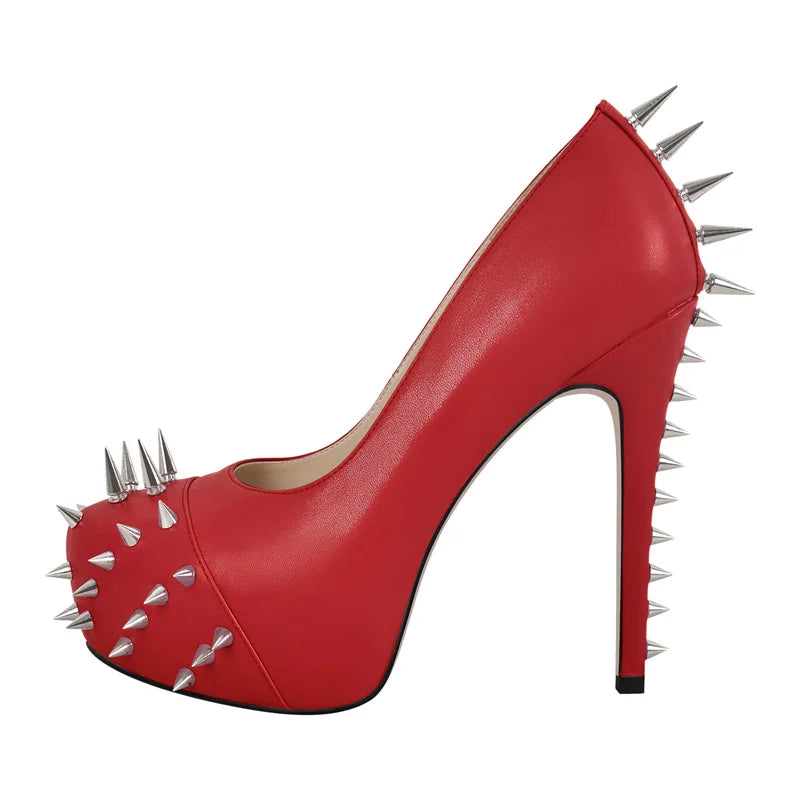 Women  Round Toe Pink Platform Rivet  Heels Pumps Dress Party Dress Sexy 13CM Stiletto Slip On Heels Shoes