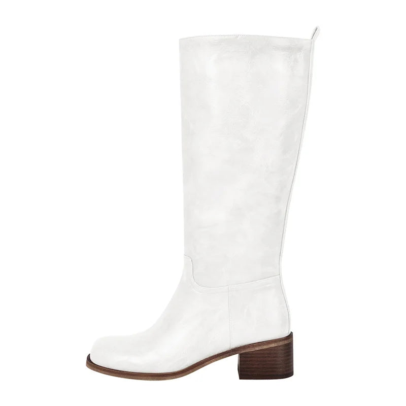 Onlymaker Women Round Toe Knee High Boots Low Heel  Fashion Pull on Wide Calf  Boots
