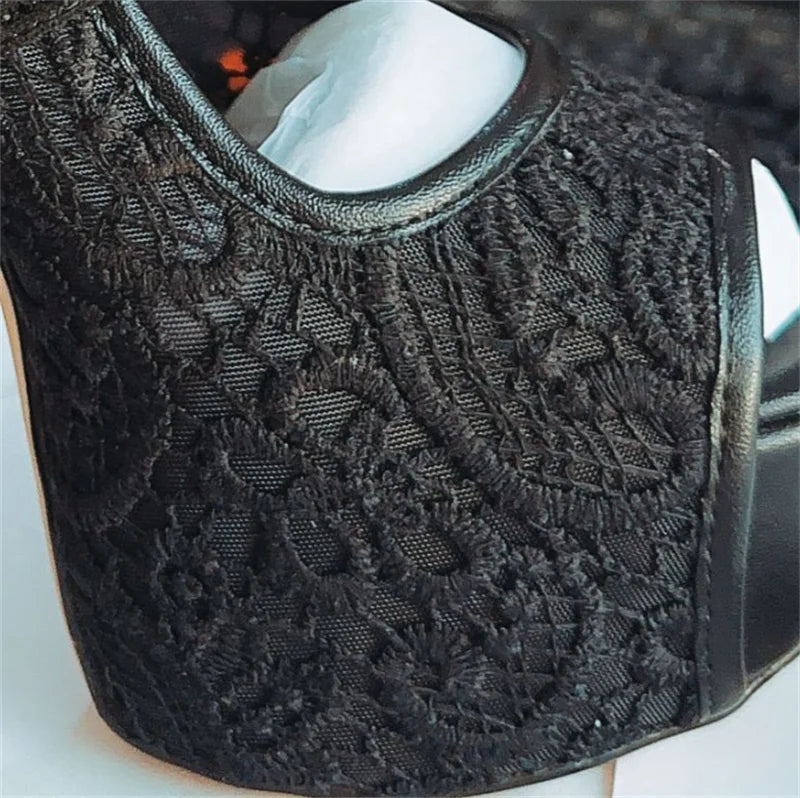 Peep Toe Platform Lace Floral  Mesh High Heels Thin High Heels Slip On Ankle Strap Women Pumps