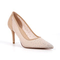 Women Pointed Toe Rhinestone Mesh Pumps High Heeled Big Size Slip On Party Wedding Bride  Stiletto Pumps