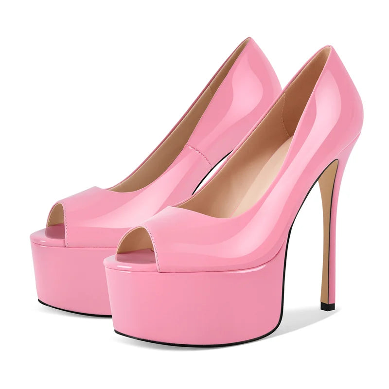 Women  Pointed Toe Pink Platform Pumps High Heeled Big Size Slip On Women Stiletto Pumps