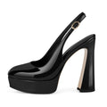 Women Round Toe Patent Leather Pumps High Heeled Big Size Slingback Office Dress Chuny Heel Classic Pumps Heels