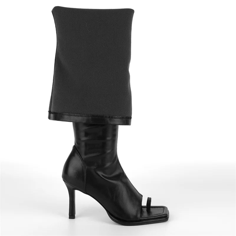 Onlymaker Women Square Toe Over knee Boots  Side Zipper Heel High Sexy Thigh Boots