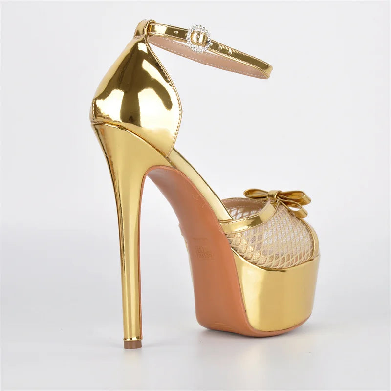 Women  Platform Peep Toe 16CM Heel Thin High Heels Sexy  Party Dress Ankle Strap Stiletto Sandals