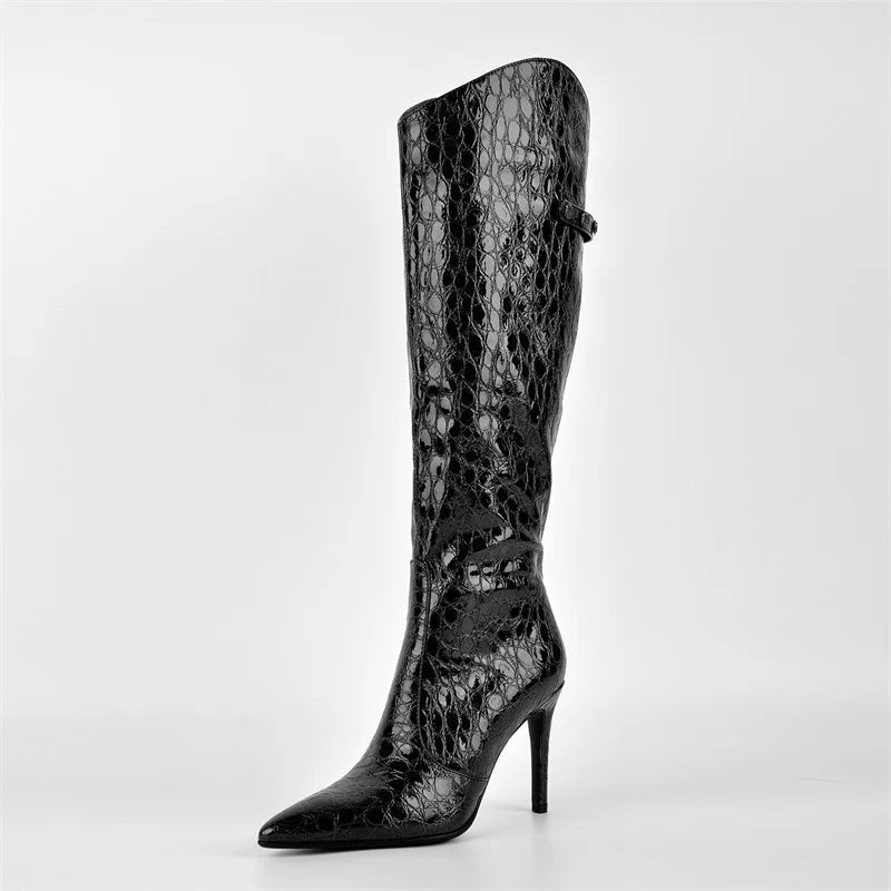 Onlymaker Women Pointed Side Zipper  Stiletto Stretch Knee-high Boots Dressy Fashion Sexy Party Winter Boots