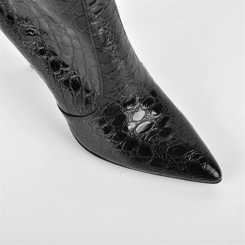 Onlymaker Women Pointed Side Zipper  Stiletto Stretch Knee-high Boots Dressy Fashion Sexy Party Winter Boots
