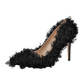 Women Pumps Brown Faux Fur  Pointed Toe 10CM Slip-On Thin Heels Party Wedding Office Lady Big Size Shoes