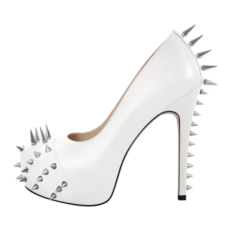 Women  Round Toe Pink Platform Rivet  Heels Pumps Dress Party Dress Sexy 13CM Stiletto Slip On Heels Shoes