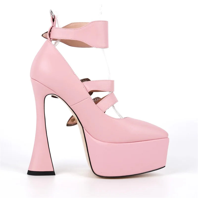 Women Platform Pointed Toe Multi-Buckle Gladiator High Heel Pumps Gothic Shoes