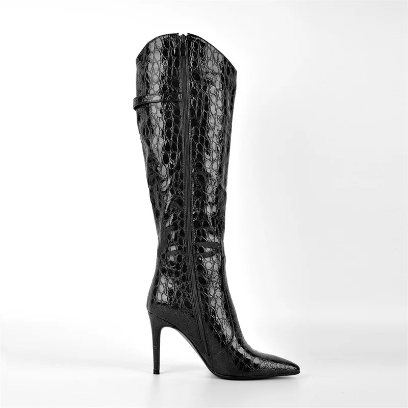 Onlymaker Women Pointed Side Zipper  Stiletto Stretch Knee-high Boots Dressy Fashion Sexy Party Winter Boots
