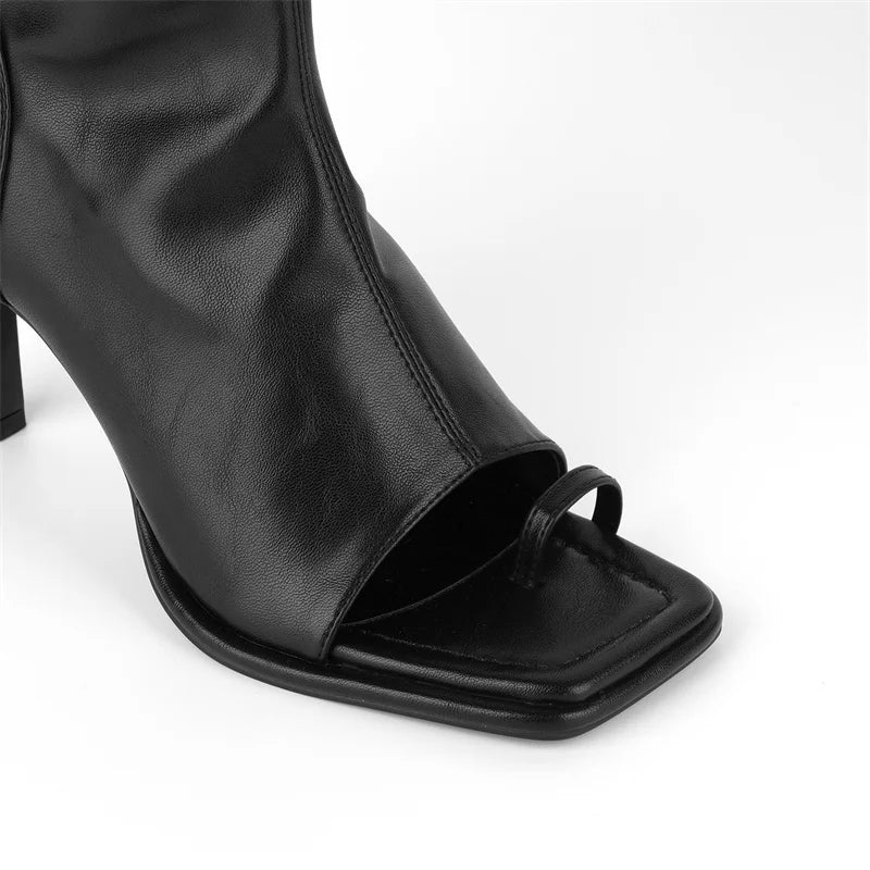 Onlymaker Women Square Toe Over knee Boots  Side Zipper Heel High Sexy Thigh Boots