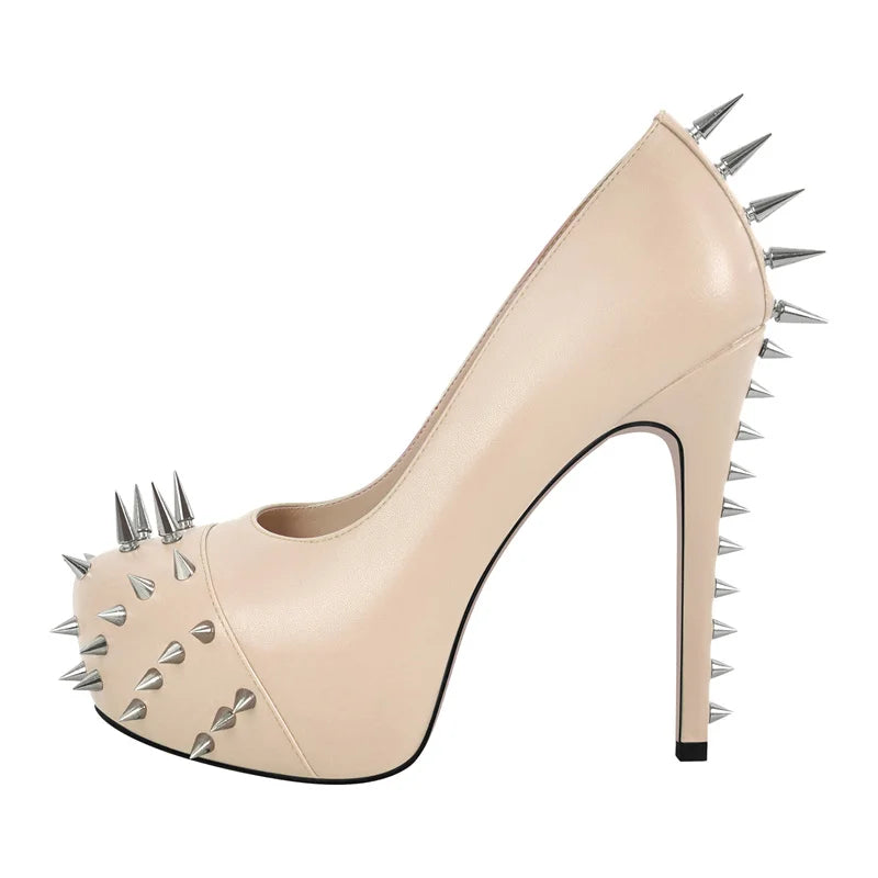 Women  Round Toe Pink Platform Rivet  Heels Pumps Dress Party Dress Sexy 13CM Stiletto Slip On Heels Shoes