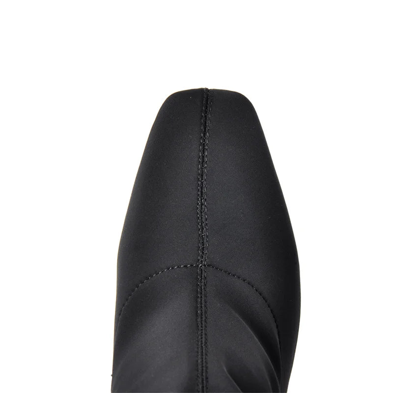 Onlymaker Women Side Zipper Stretchy Square Chunky Block Heel Over knee Boots Thigh High Sexy Boots