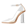 Women Pointed Toe PVC Clear High Heels Pumps Buckle   Chunky  Transparent Strip  Big Size Summer Pumps