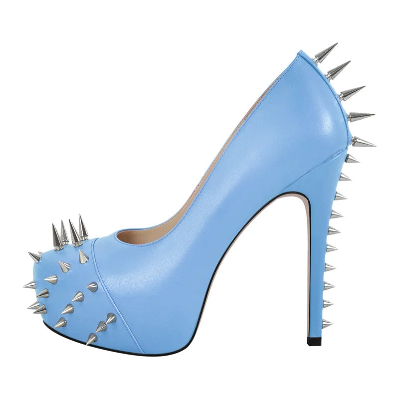 Women  Round Toe Pink Platform Rivet  Heels Pumps Dress Party Dress Sexy 13CM Stiletto Slip On Heels Shoes