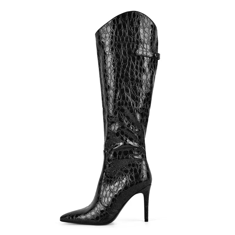 Onlymaker Women Pointed Side Zipper  Stiletto Stretch Knee-high Boots Dressy Fashion Sexy Party Winter Boots