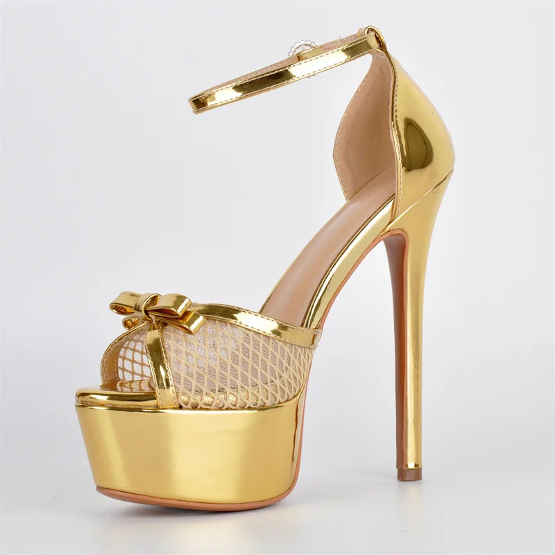 Women  Platform Peep Toe 16CM Heel Thin High Heels Sexy  Party Dress Ankle Strap Stiletto Sandals