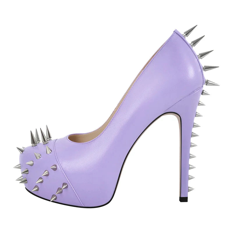Women  Round Toe Pink Platform Rivet  Heels Pumps Dress Party Dress Sexy 13CM Stiletto Slip On Heels Shoes