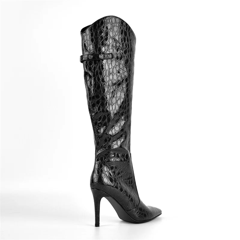 Onlymaker Women Pointed Side Zipper  Stiletto Stretch Knee-high Boots Dressy Fashion Sexy Party Winter Boots