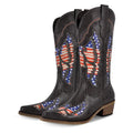 Women Pointed Toe Mid Calf Pull-on Knee High Western Boots 5CM Chunky Heel  Western Boots