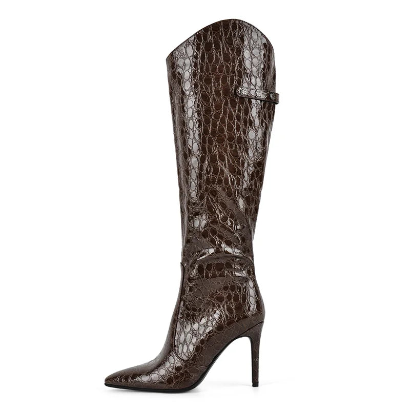 Onlymaker Women Pointed Side Zipper  Stiletto Stretch Knee-high Boots Dressy Fashion Sexy Party Winter Boots
