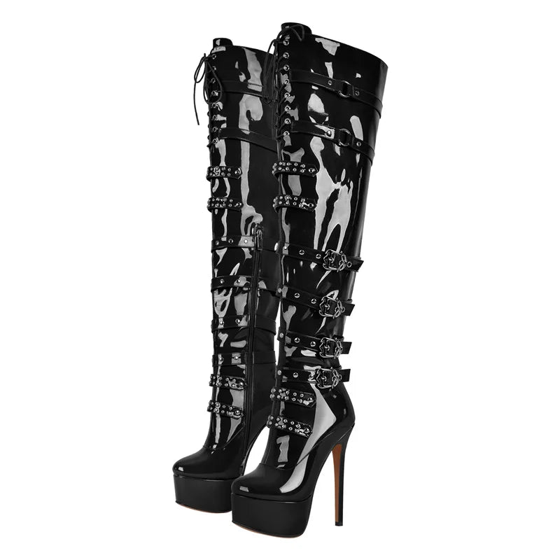 Onlymaker Women Platform Stiletto Red  Over The Knee High Boots Side Zipper Patent Leather Fashion Sexy Winter Female Boots