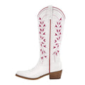 Onlymaker Women Western Cowboy Boots Pointed Toe  Embroidered  Block Heel Fashion Side Zipper Cowgirl Boots