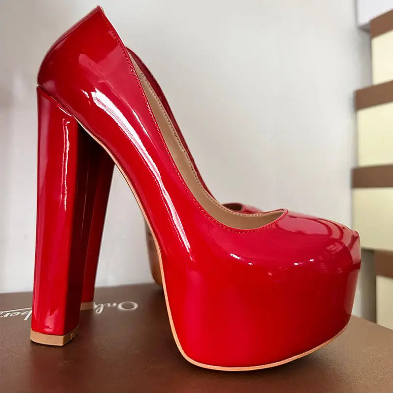 Women Heels Platform Round Toe Chunky High Heels Office Party Wedding Slip On Block Pumps PLUS Size Shoes