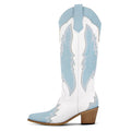 Onlymaker Women Pointed Toe Retro Pull On Western Cowgirl Boots Fringed Chunky Heel Embroidery Cowboy Boots