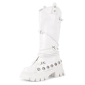 Women Platform Round Toe Studded Chunky Heel Knee High Boots Pull On Mid Calf Chunky Heel Punk Boots