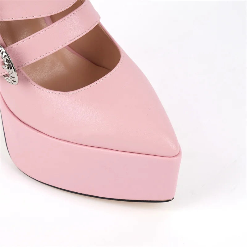 Women Platform Pointed Toe Multi-Buckle Gladiator High Heel Pumps Gothic Shoes