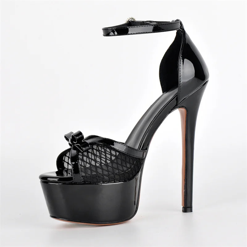 Women  Platform Peep Toe 16CM Heel Thin High Heels Sexy  Party Dress Ankle Strap Stiletto Sandals