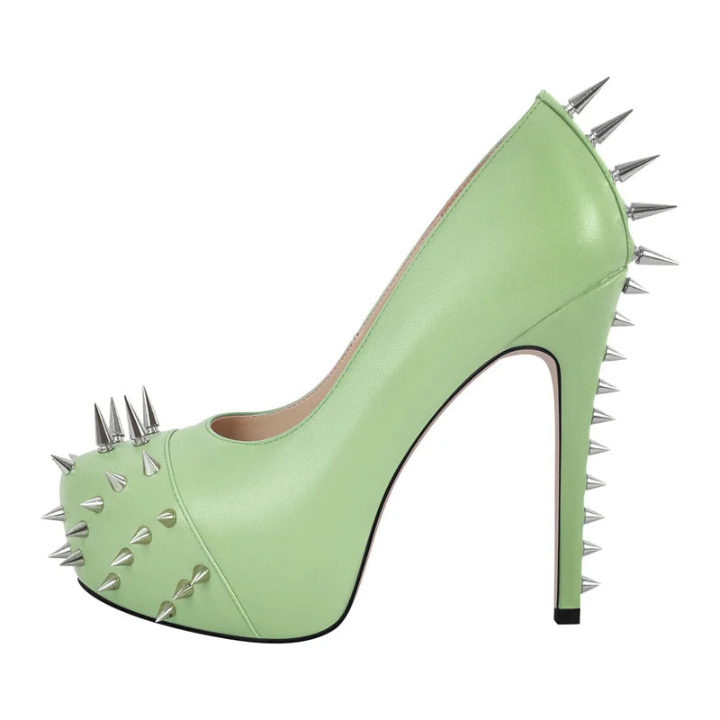 Women  Round Toe Pink Platform Rivet  Heels Pumps Dress Party Dress Sexy 13CM Stiletto Slip On Heels Shoes