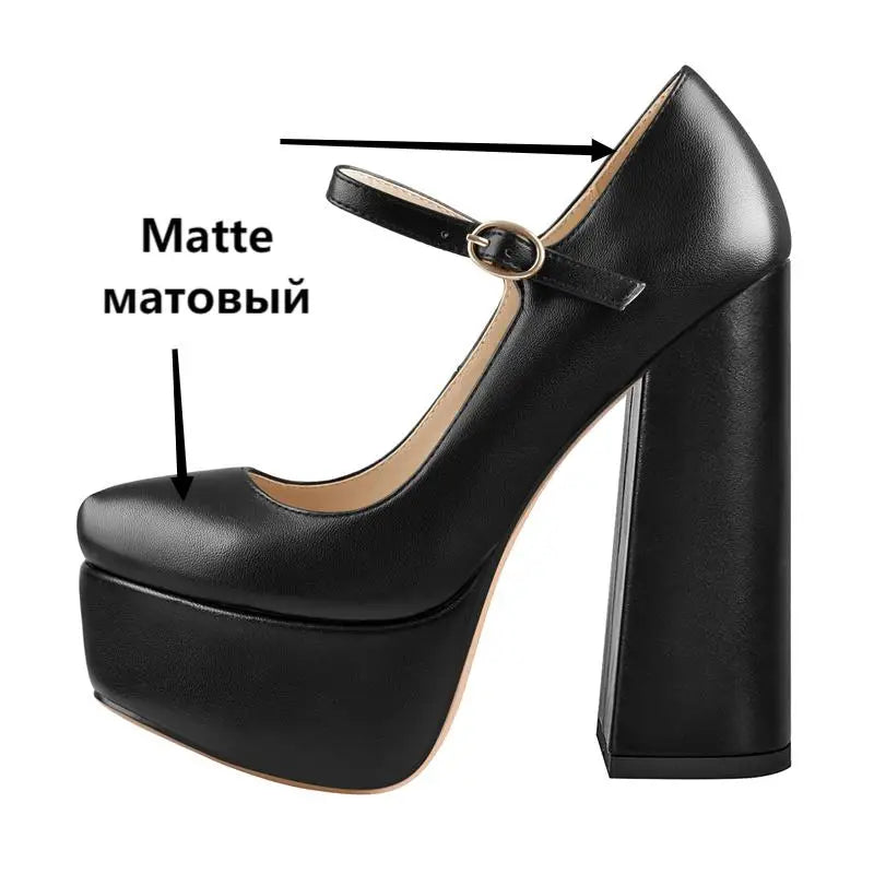 Women Pumps Mary-Jane Platform Black Pink Chunky 16CM High Heels Ankle Strap Dress Party Hoof Heel Plus Size Shoes