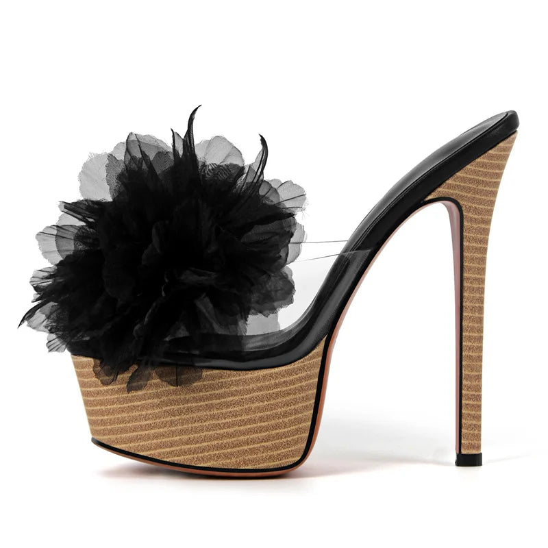 Women White Platform Peep Toe Flower Stiletto Heeled Sandals Wedding Bridal Party Dressing Summer Sandals