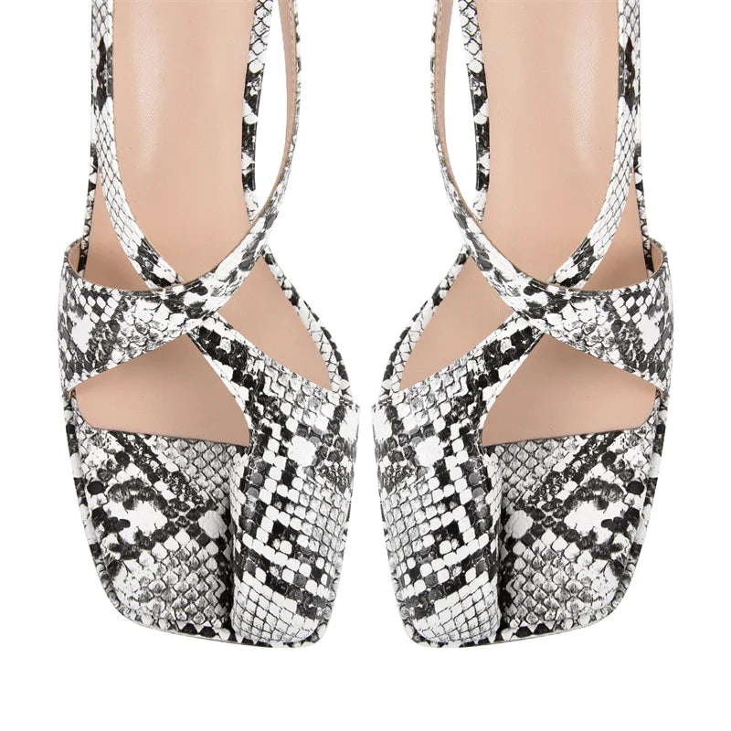 Women Open Toe Snakeskin Platform Sandals Thin High Heel  Party Evening Dress Stiletto Heels Cover Heel Sandals