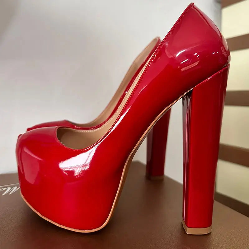 Women Heels Platform Round Toe Chunky High Heels Office Party Wedding Slip On Block Pumps PLUS Size Shoes