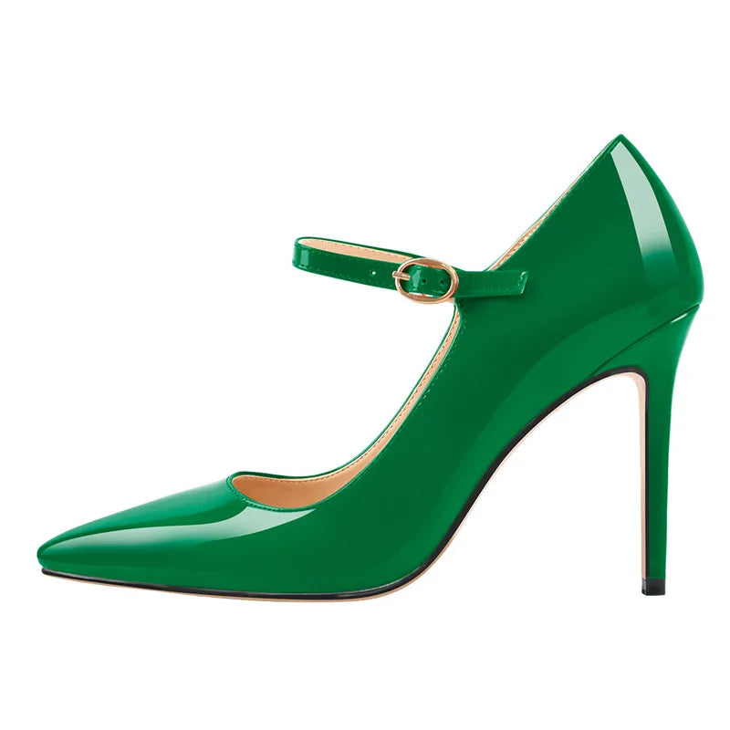 Women Shoes Pointed Toe Mary Jane 10CM  Fashion Thin Heels Pumps Red Patent Leather Woman Big Size Classic Pumps