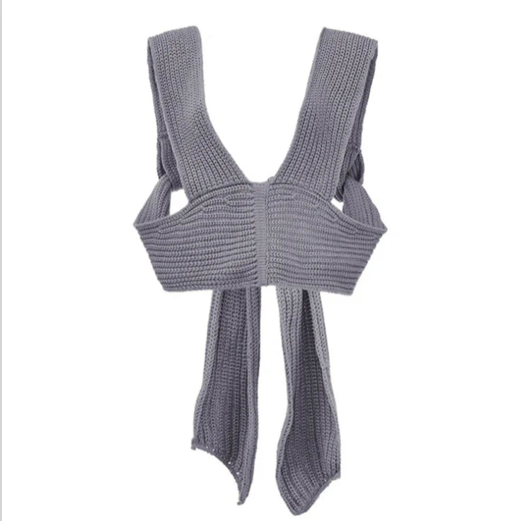 2026 Spring Summer Bow Cross Strap Knitted Sweater Vest Women Sexy Crop Top DIY Tie Clothing Sleevless Jumpe Girl Sexy Purple