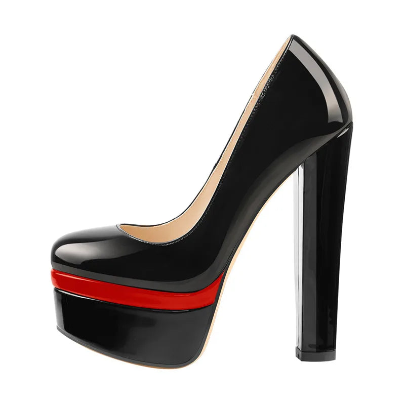 Women Heels Platform Round Toe Chunky High Heels Office Party Wedding Slip On Block Pumps PLUS Size Shoes