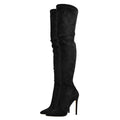 Onlymaker Women Pointed Toe Over the Knee Stretch High Boots Thin High Heel Stiletto Flock Zip Big Size Fashion Woman Boots