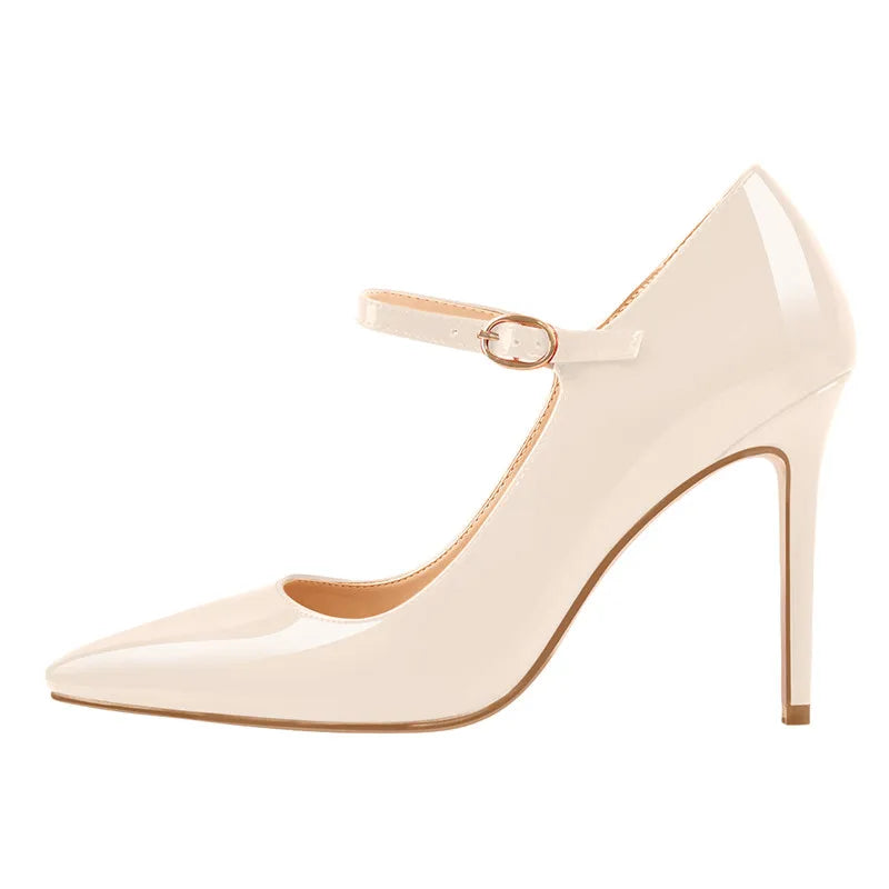 Women Shoes Pointed Toe Mary Jane 10CM  Fashion Thin Heels Pumps Red Patent Leather Woman Big Size Classic Pumps