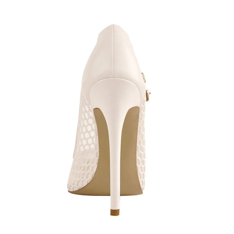 Women Pointed Toe Fashion Thin Heels Mesh Pumps Shoes Woman Big Size Pumps
